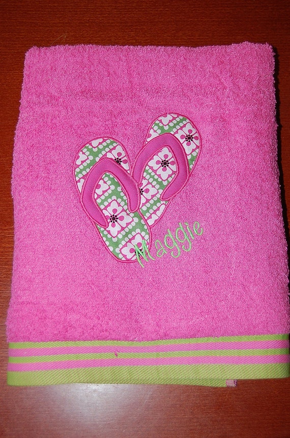 Cute Flip Flop Applique Beach Towel with Name Monogram