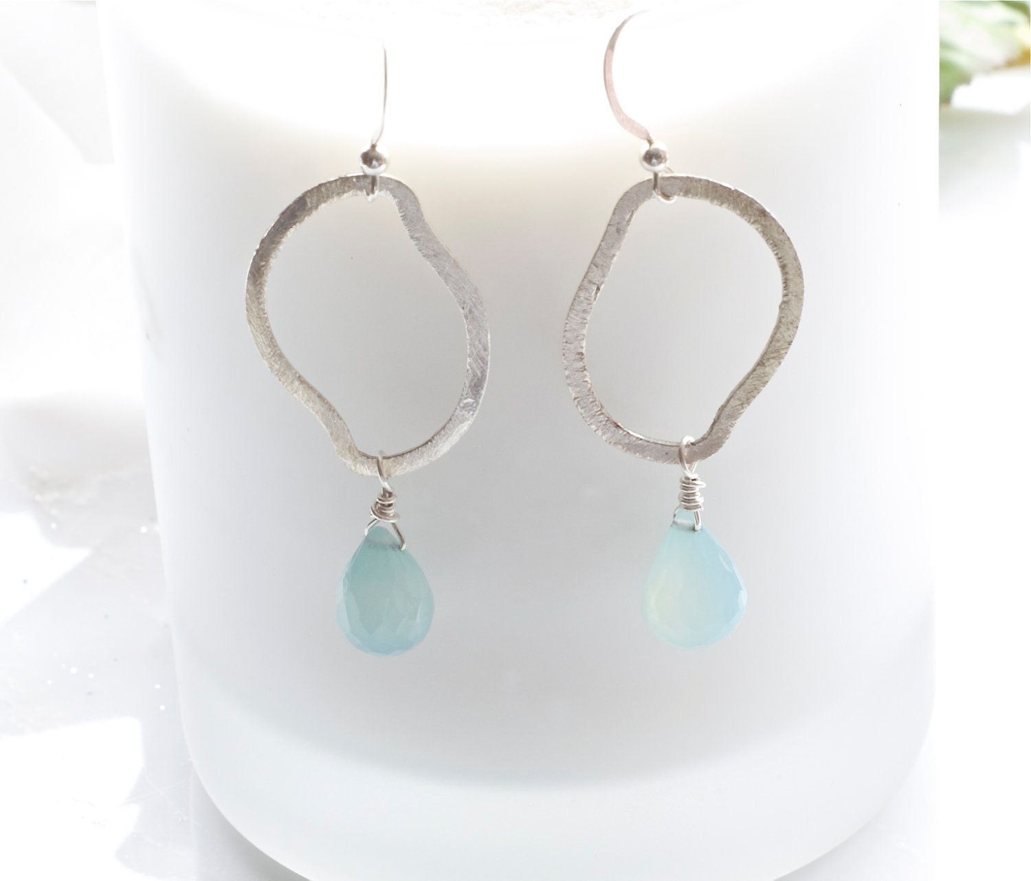 sterling silver earrings aqua chalcedony