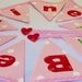 Be mine valentine bunting banner applique rose in pink & red Lovely for weddings Almost 5 ft long with 9 medium flags READY TO SHIP
