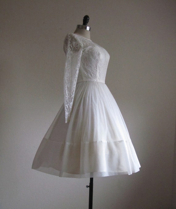 1950s 1960s Wedding Dress White Prom Party Dress by 4birdsvintage