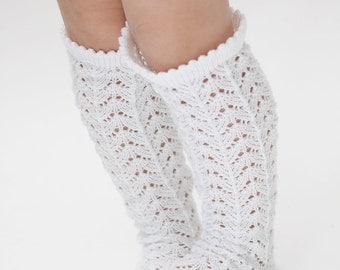 Knit lace socks Lace leg warmers in bright white Girls boot socks Knit Leg warmers Flower gils accessory Thigh High socks