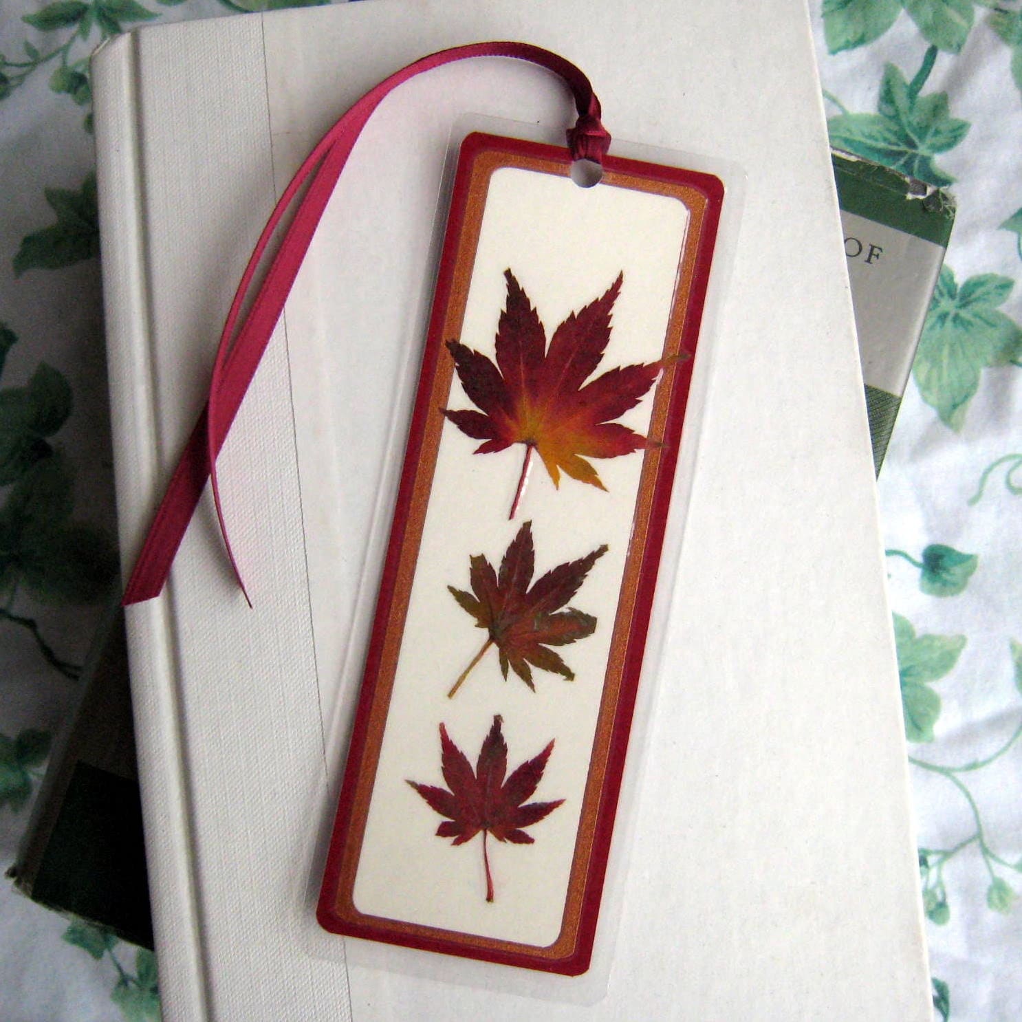 Pressed Leaf Fall Maple Leaves Laminated Bookmark