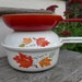 Vintage Enamelware Descoware 3 pieces of Autumn Leaves and Flame Red cook ware