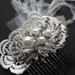 Bridal Rhinestone lace burlap fetaher Comb hairpiece fascinator pearls ivory rustic vintage shabby chic weddings