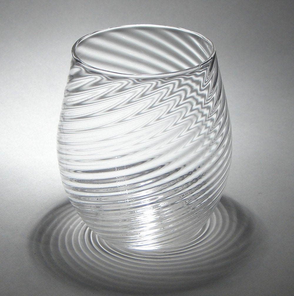 Hand Blown Stemless Wine Glass With Clear Twisted By