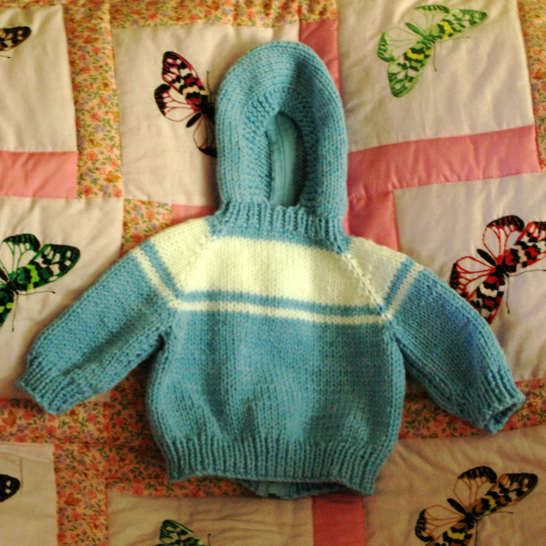 Hooded Knitted Baby Sweater with Back Zipper