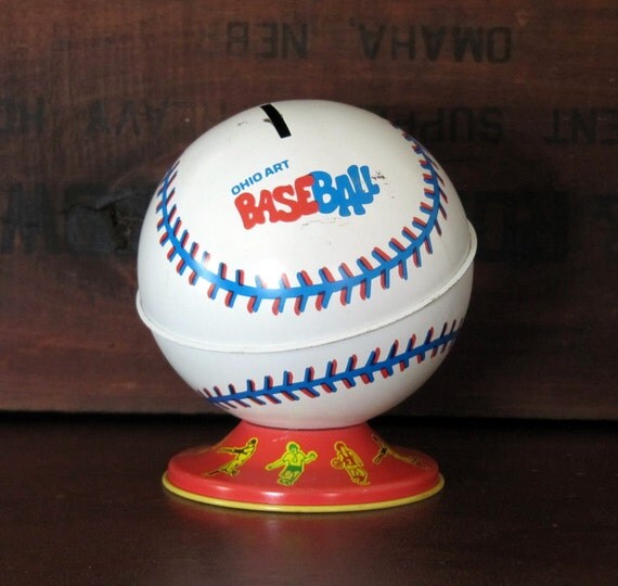 Items similar to Vintage Tin Baseball Bank on Etsy