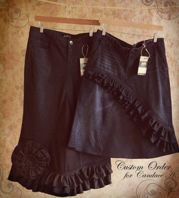 Modest Custom Made to order Long  Denim Rose Ruffle or Rockin Ruffle to Size 14-20