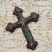 Vintage Cross Crucifix French Stained Glass Pilque A'Jour