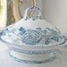 Antique Wedgwood China Covered Serving Dish Mid 1800s Blue and White Pearl Pearlware