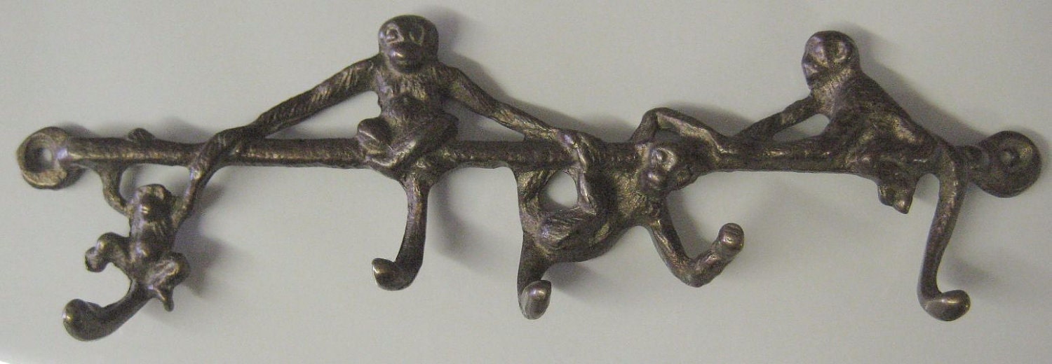 Vintage Brass Monkey Wall Hooks by LaurasVariety on Etsy