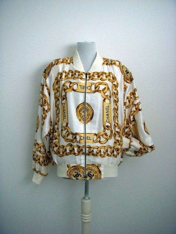 Vintage 80s Designer Inspired Gold Chain Bomber Jacket