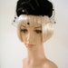 Elegant Vintage 50s 60s Black Velvet Pillbox Hat with Veil Rockabilly Black Pill Box Hat