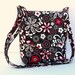 Small Messenger Bag Cross Body Shoulder Bag - Red and White Floral on Black
