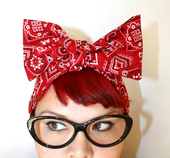 Vintage Inspired Head Scarf Red Bandanna Summertime by OhHoneyHush