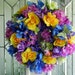 Bright Spring/Summer Flowers Iris' roses, hydrangeas, a little bird and butterflies too
