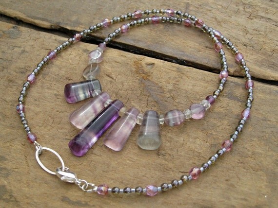 Fluorite Necklace with rainbow fluorite and by ArtifactsEtCetera