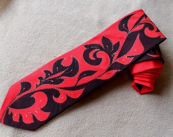 Red black necktie handpainted groomsmens neck tie original gift for him