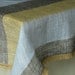 Linen tablecloth striped pale mustard, blue and khaki with lace organic gauzy linen tablecloth