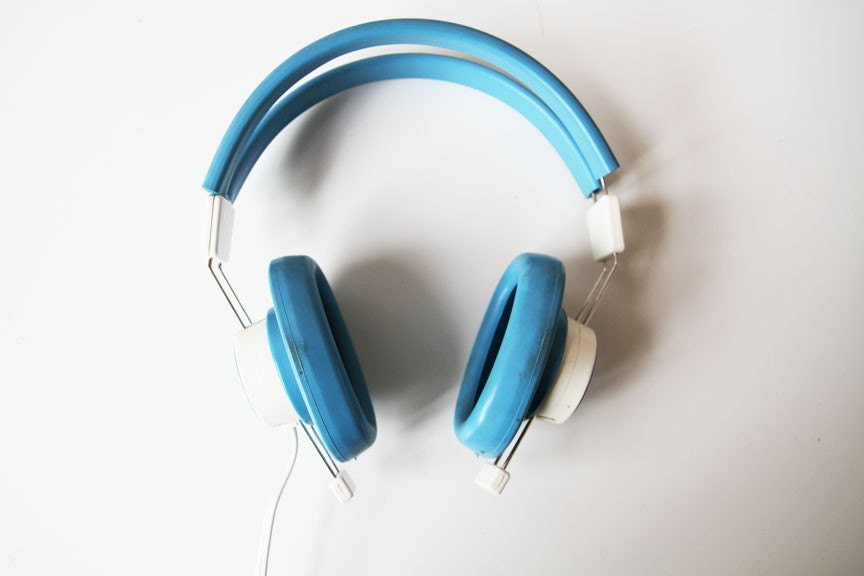 vintage 60s 70s TROXELL aqua blue HEADPHONES for use in