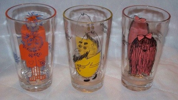 Vintage 1960's Character Drinking Glasses