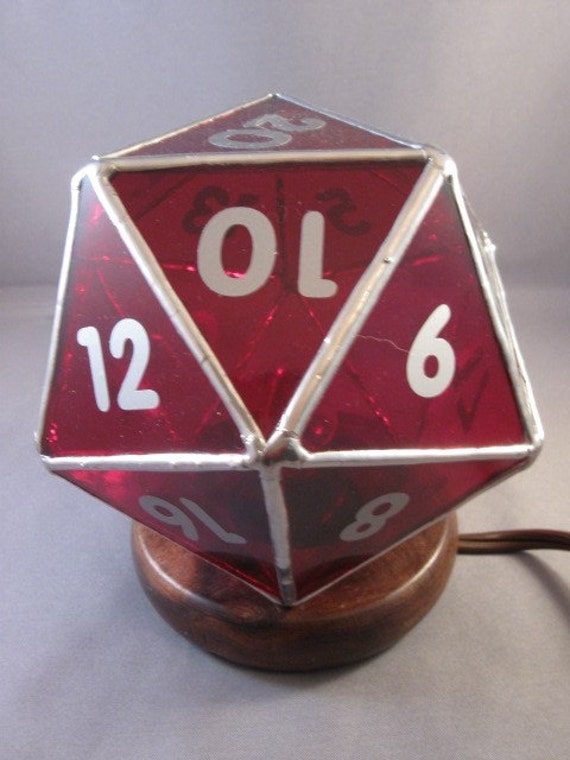 D20 lamp on wooden base by DiceyDecor on Etsy