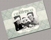 Printable Christmas Cards, Holiday Cards, Sage Green and Cream Damask, Digital File (409) Il_170x135