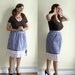 Checked Dirndl Skirt Blue and White with Hearts and Eyelet Lace L XL
