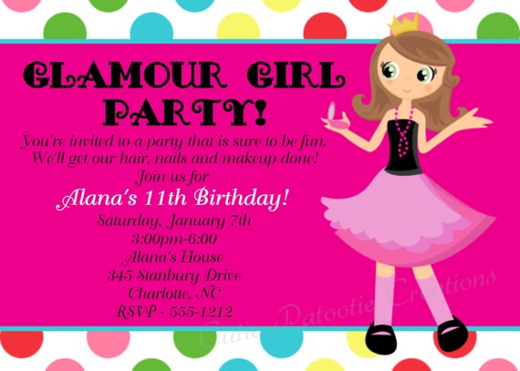 Glamour Girl Birthday Invitation - Printable or Printed - Fashion Show ...