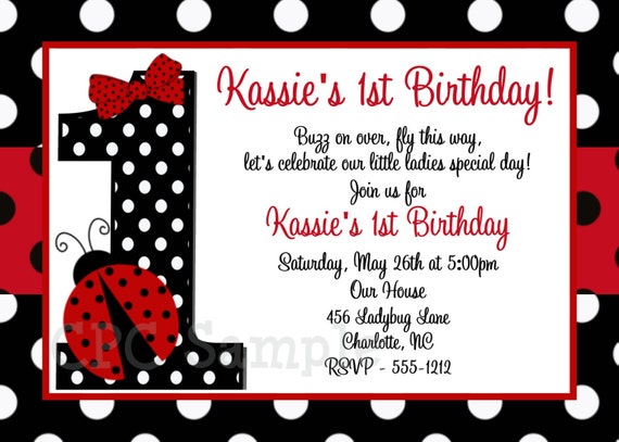 Ladybug 1st Birthday Invitation, Ladybug Birthday Party Invitation, ANY NUMBER AVAILABLE, Print Your Own or Have us Print