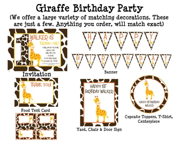 Giraffe Birthday Invitations - Giraffe Party Decorations - Giraffe Party Package by Cutie Patootie Creations Il_570xn