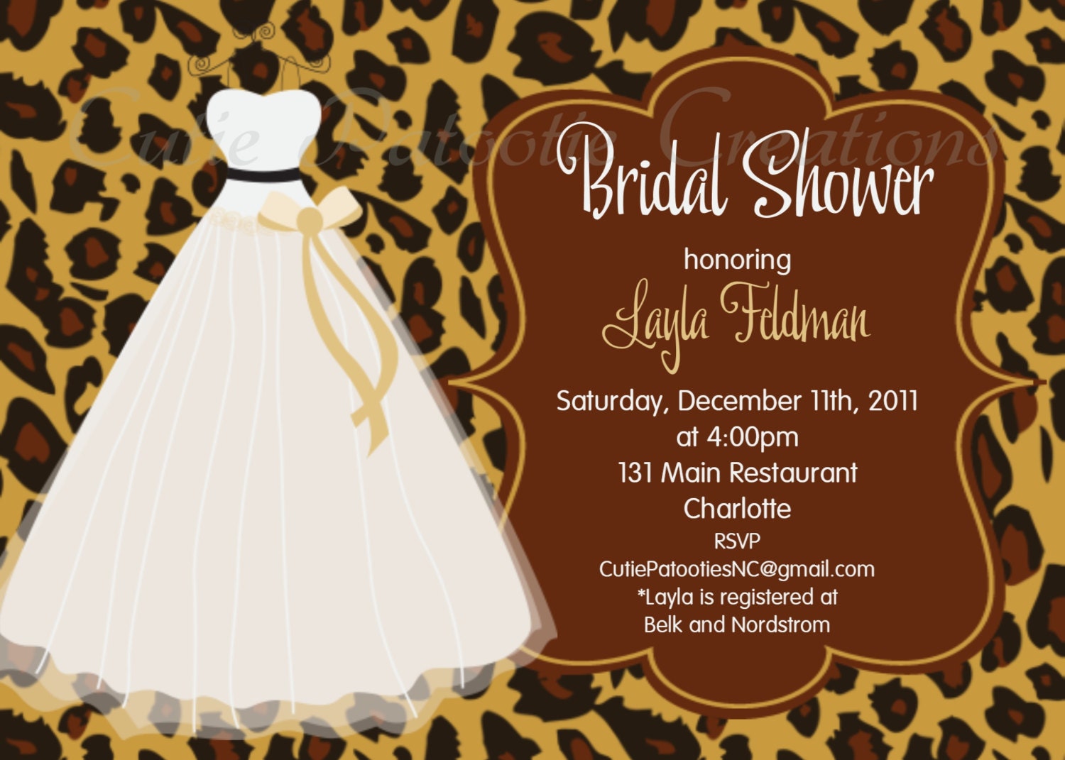 Leopard Print Bridal Shower Invitation Wedding Dress Bridal