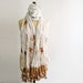 White Hand Wrinkled Long Scarf Crinkled Fabric Scarf with Crocheted Edges and Flower Appliques