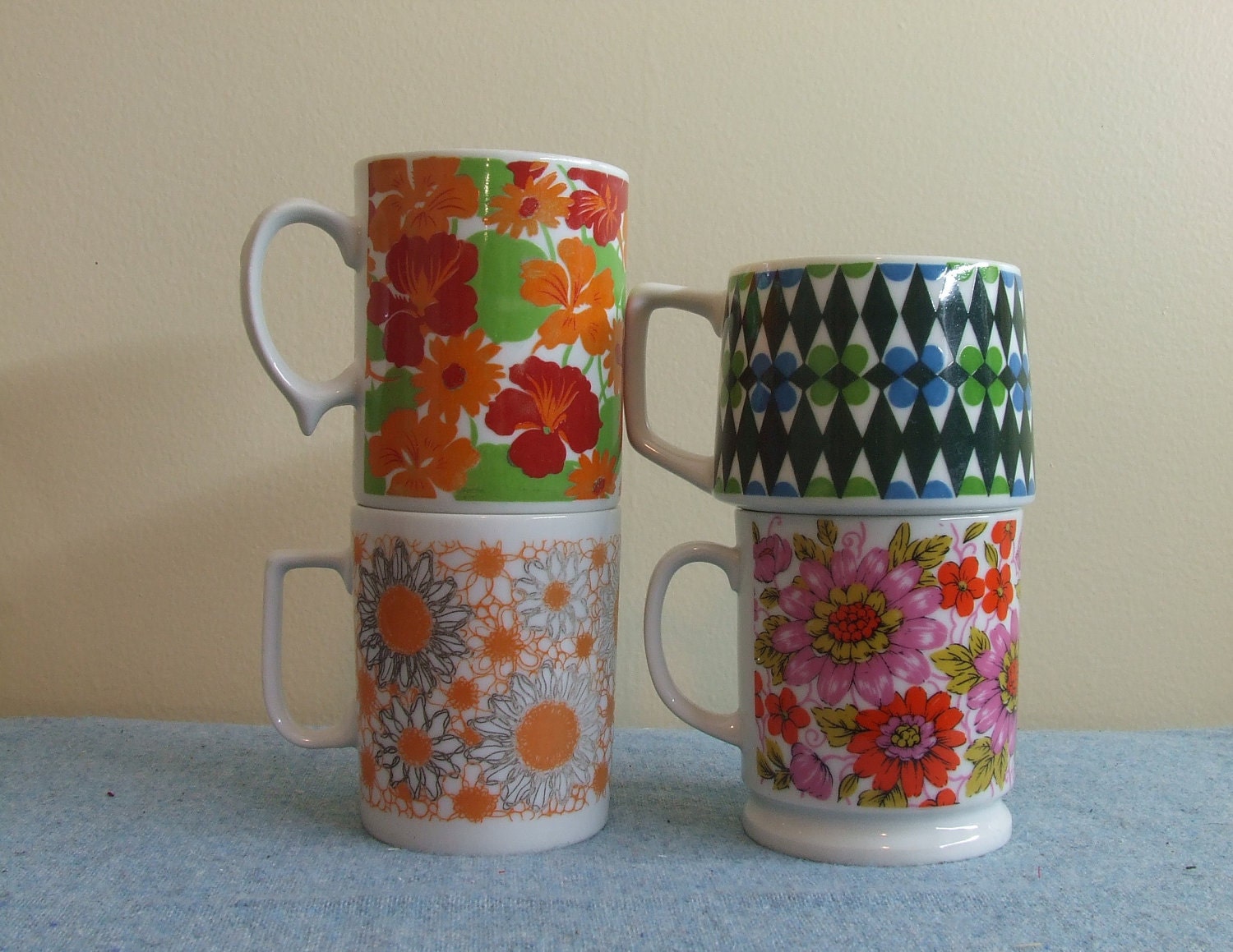 Set of 4 Vintage Japanese Mugs