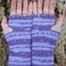 Crochet Wrist Warmers Fingerless Gloves Purple Stripe Vegan Friendly