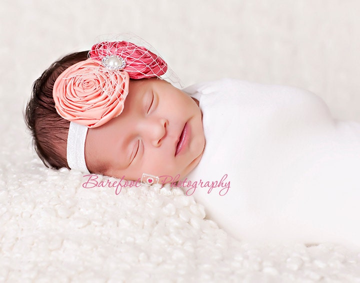 Pink newborn Headband ivory newborn headband toddler