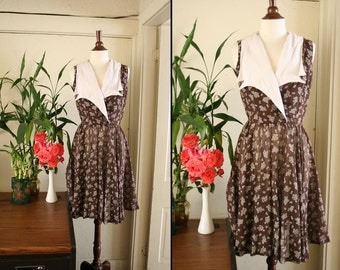 vintage brown sailor collar daydress 1950s size M