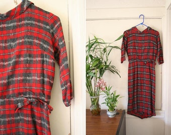vintage Mad Men red PLAID wiggle dress