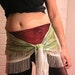 Belly dance Hip scarf shimmering green and white, green beads and white glass bead fringe