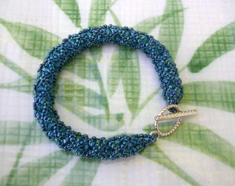 Blue Crystal Bracelet Woven Beads - X and O Rope Pattern