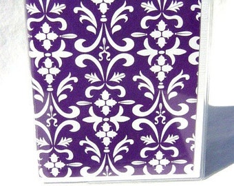 Purple and white damask passport wallet passport cover id holder travel wallet in vinyl case travel accessory