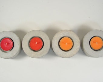 SALE!: No.2 Round Concrete Tea Light Candle Holder - set of 4 - natural concrete