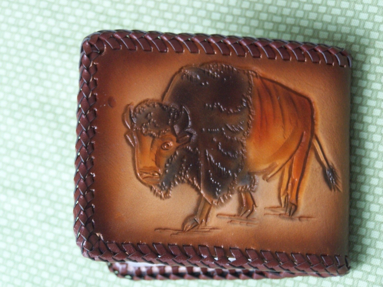 New Hand Tooled Native Buffalo Leather Bifold by SpiritTurtle