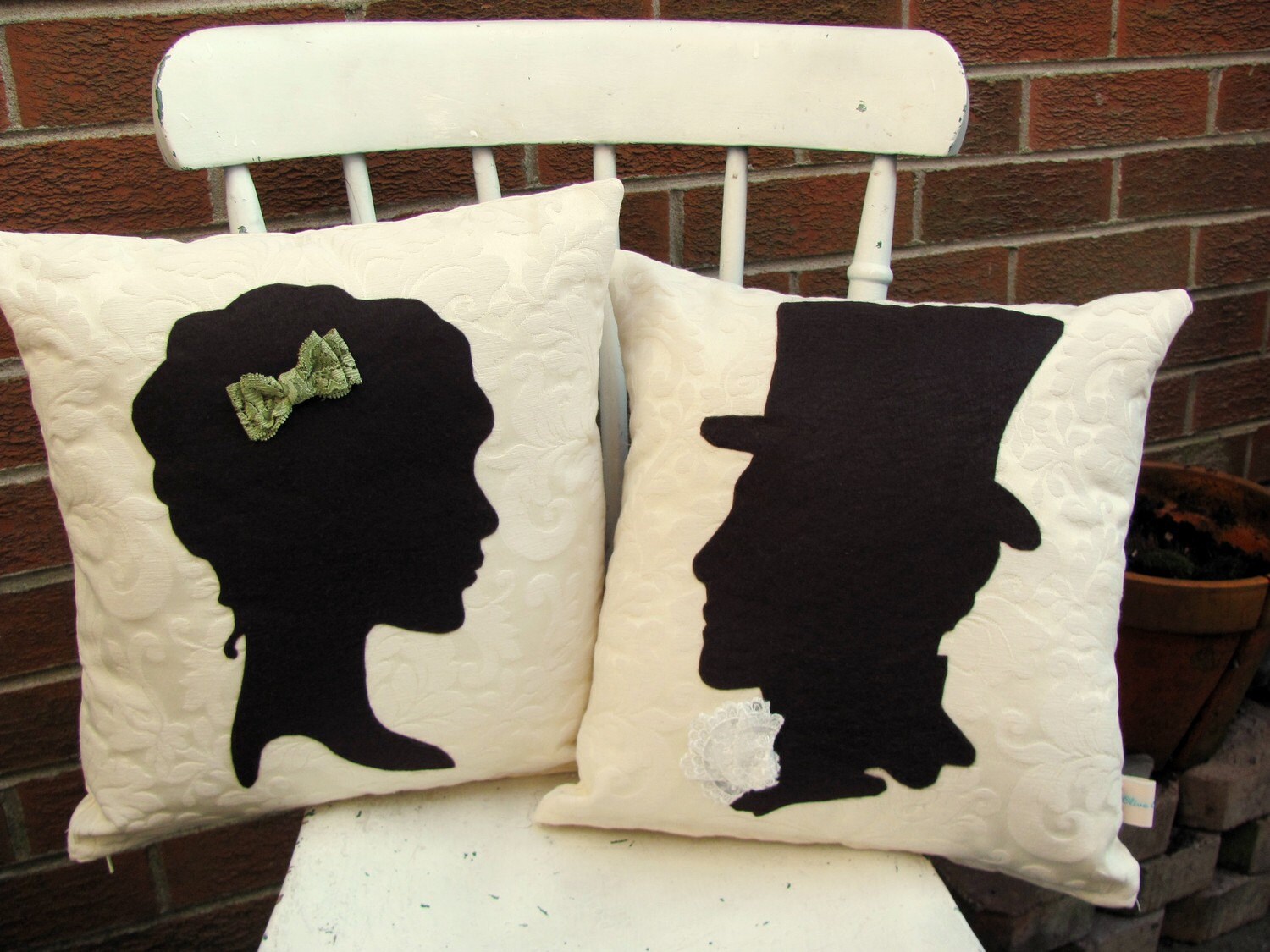 1800s Silhouette Pillows Customizable by oliveowlart on Etsy