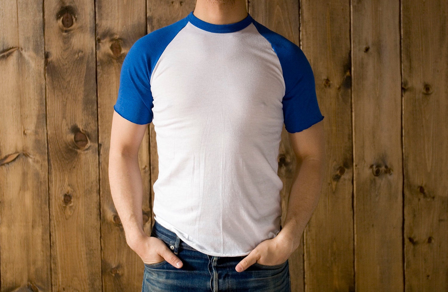 Vintage Baseball TShirt with Cut Off Sleeves in White and