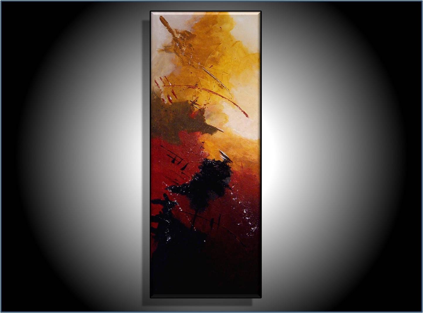 MODERN ABSTRACT ART ASIAN ORIGINAL PAINTING 12 X 36 FRAMED