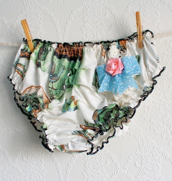 Women's Bloomer Panties Vintage Lingerie Underwear Green