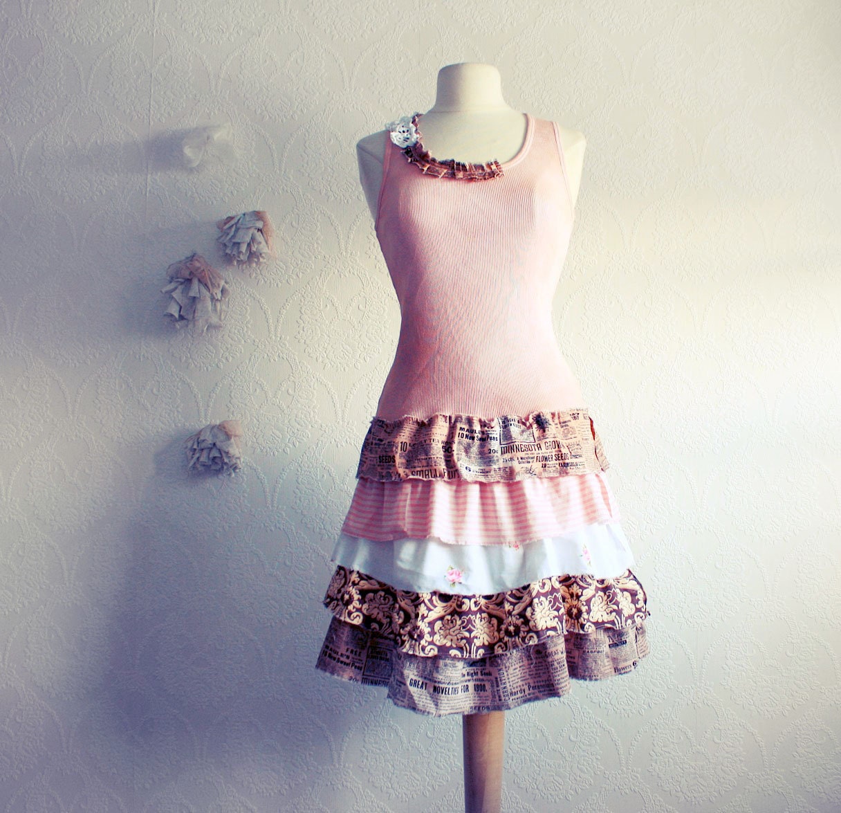 upcycled shabby chic dress pink brown women s by myfairmaiden upcycled shabby chic dress pink brown women s by myfairmaiden