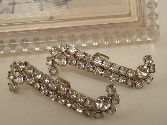 Vintage Rodium Plated Rhinestone laden Shoe Buckles 1940
