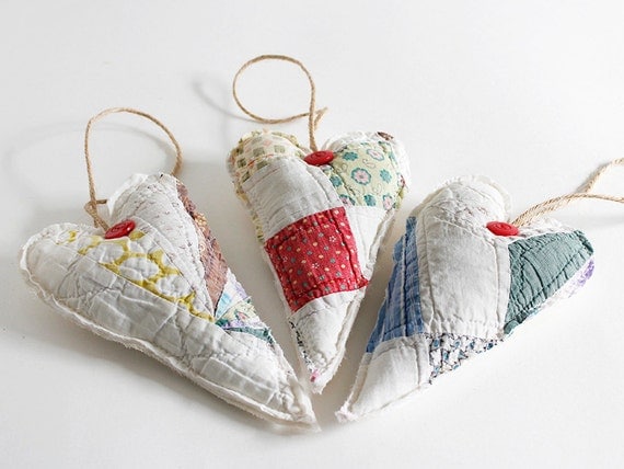 Quilted Lavender Sachet Hearts - set of 3 - multi